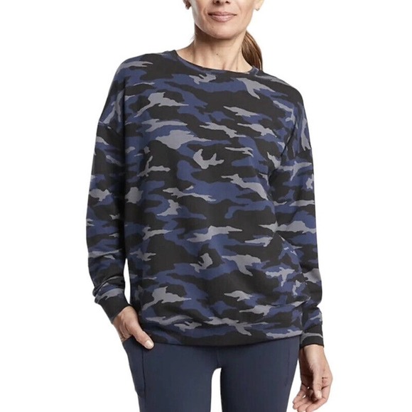 ATHLETA Camo Print Sweatshirt Women Small Studio To Street Pullover Tencel Modal - Picture 1 of 13